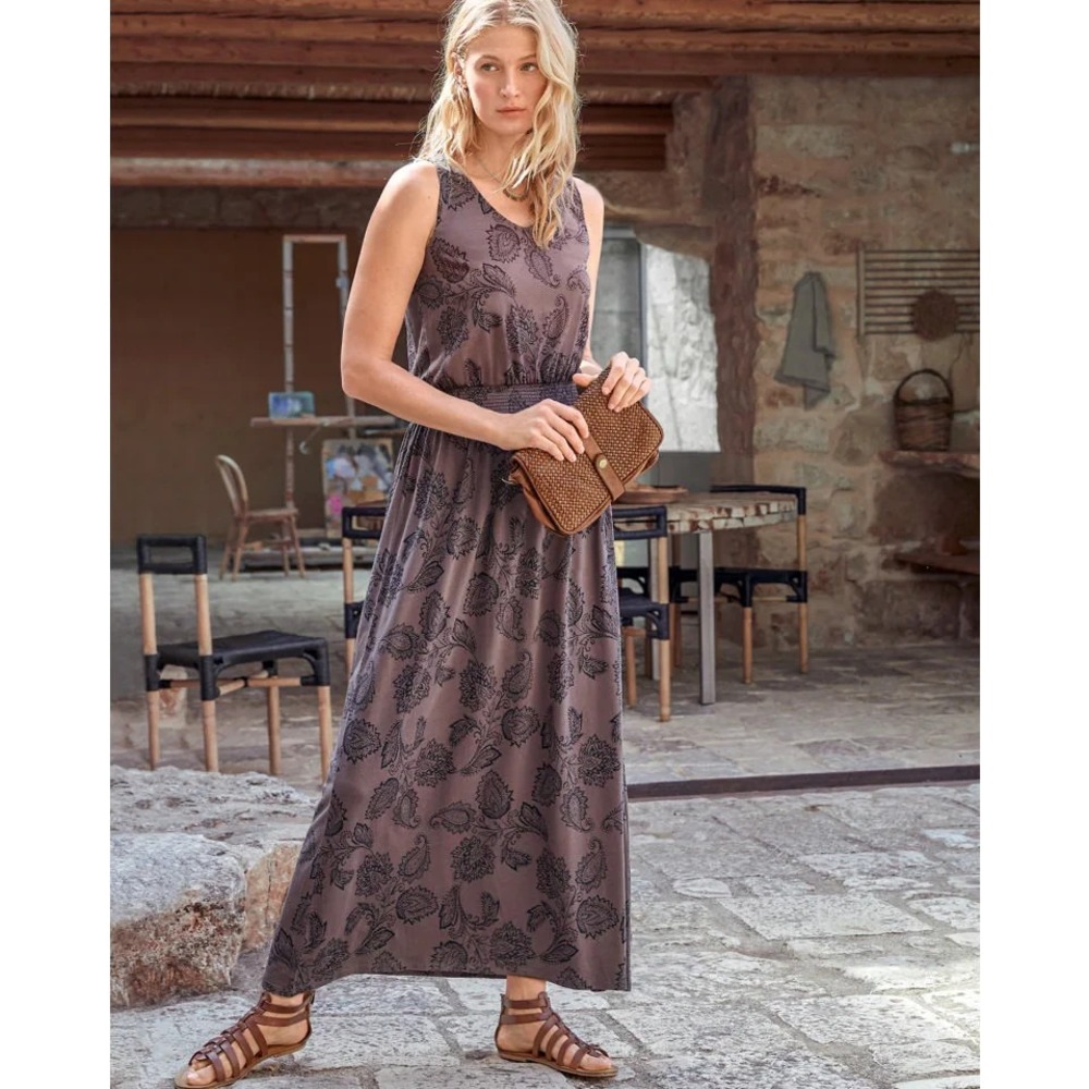 Garnet Hill Maxi Dress Sz XS Purple Organic Cotton Preppy Coastal Resortwear